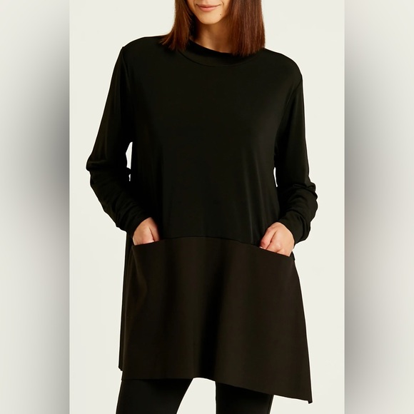 PLANET BY LAUREN G Matte Jersey Smock Tunic in Black - Picture 4 of 9